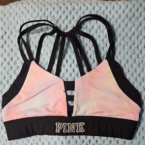 PINK Victoria's Secret Black and Pink Strappy Sports Bra